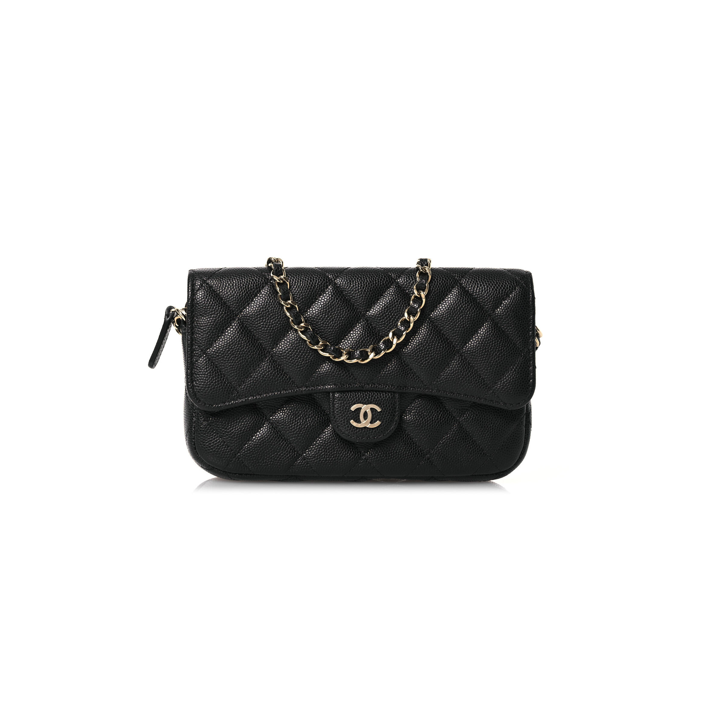 CHANEL MASTER CAVIAR QUILTED FLAP PHONE HOLDER WITH CHAIN BLACK 1573060 (17*11*4cm)